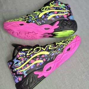 Puma LaMelo Ball MB0.4 High-Top Sneakers SZ: 10 in Neon Pink, Black & Lime